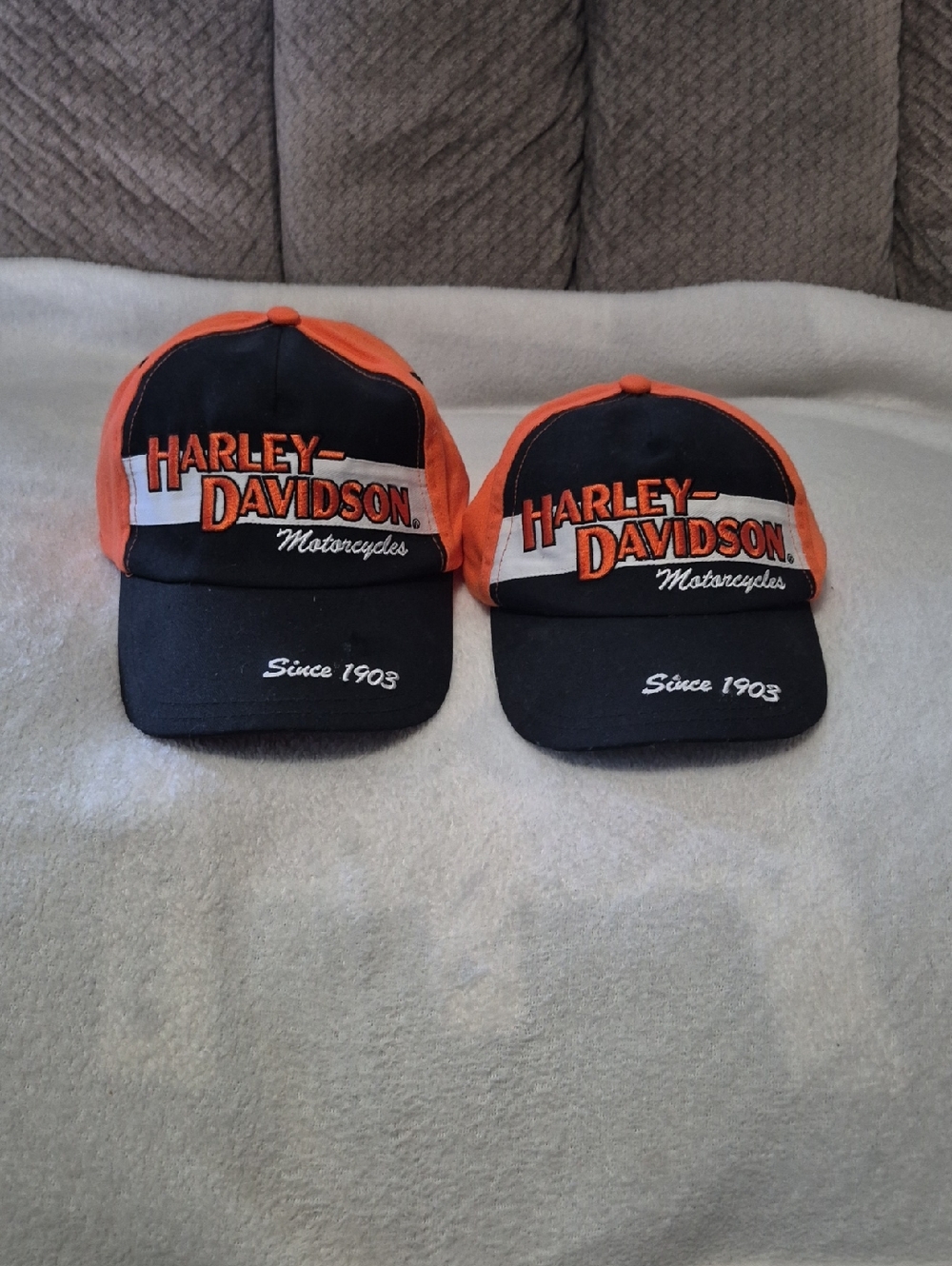 Harley-Davidson Black & Orange Twin Logo Baseball Caps
